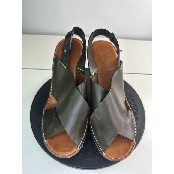 Chloe Womens Green Leather Platform Wedge Sandals Sz 40 / 9.5 - Picture 2 of 8